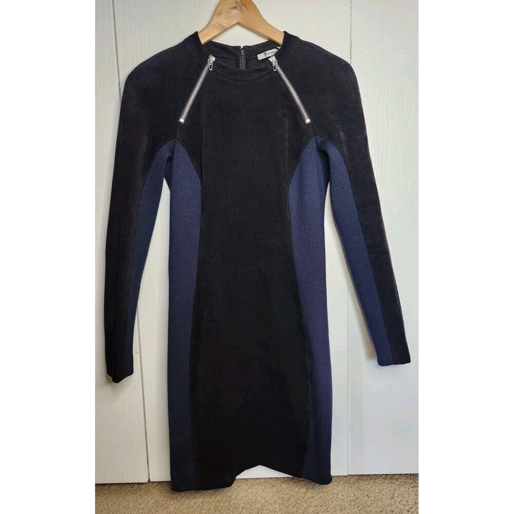 T By Alexander Wang Long Sleeve Scuba Zipper Dress Colorblock Blue Black Size 6